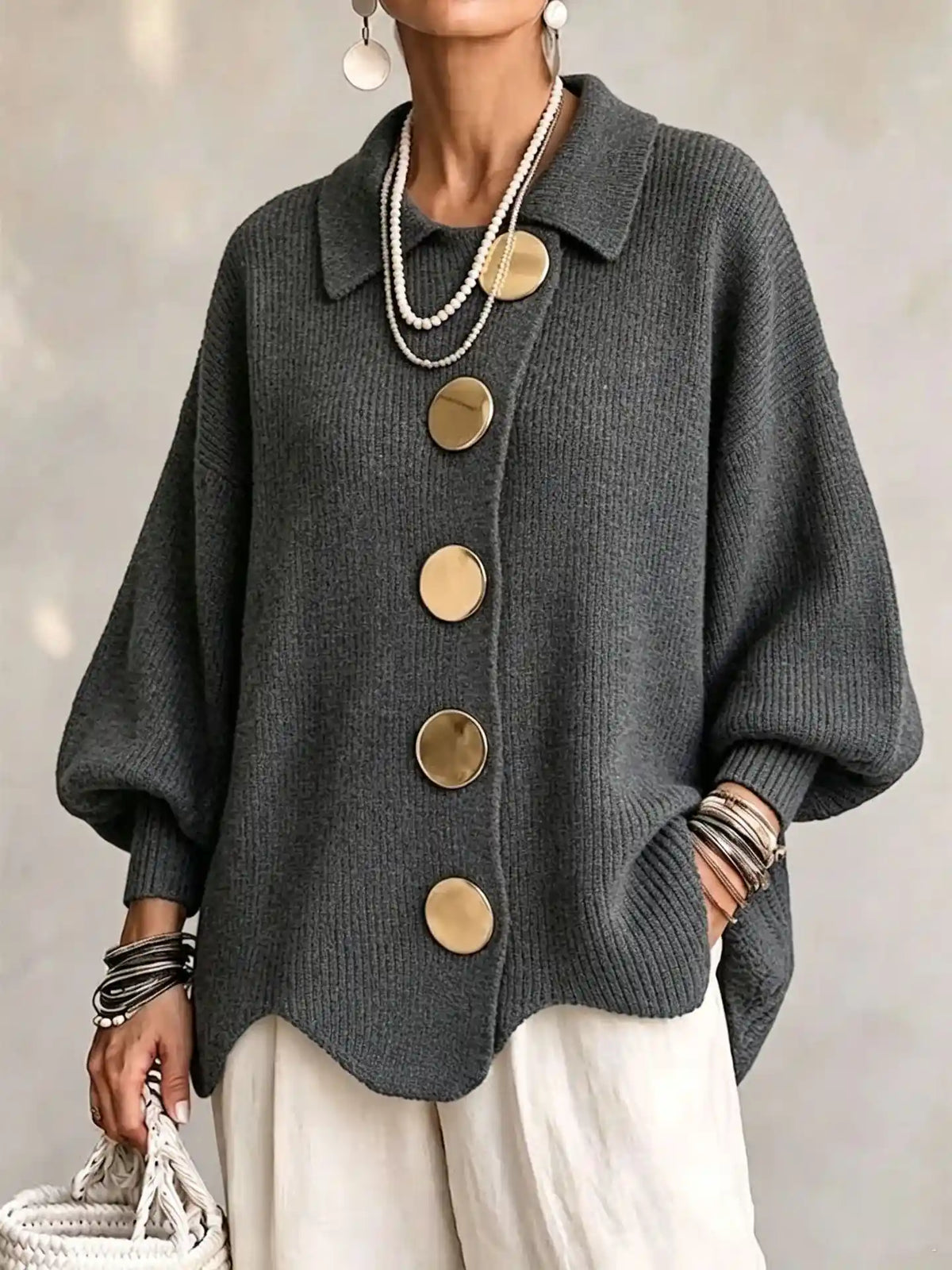 Céleste – Cardigan oversize à Boutons Dorés