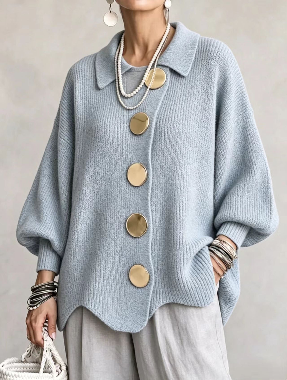 Céleste – Cardigan oversize à Boutons Dorés