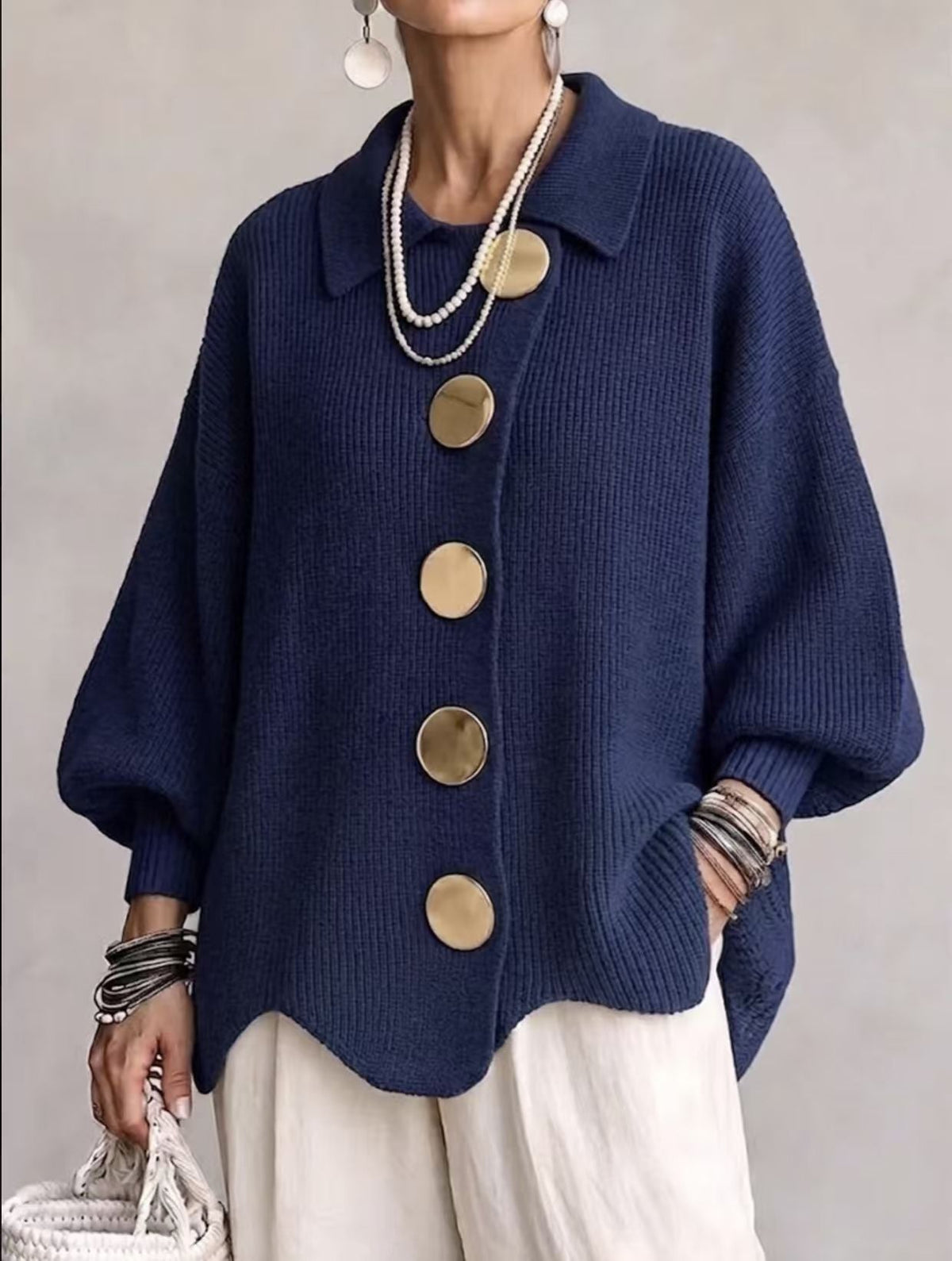 Céleste – Cardigan oversize à Boutons Dorés